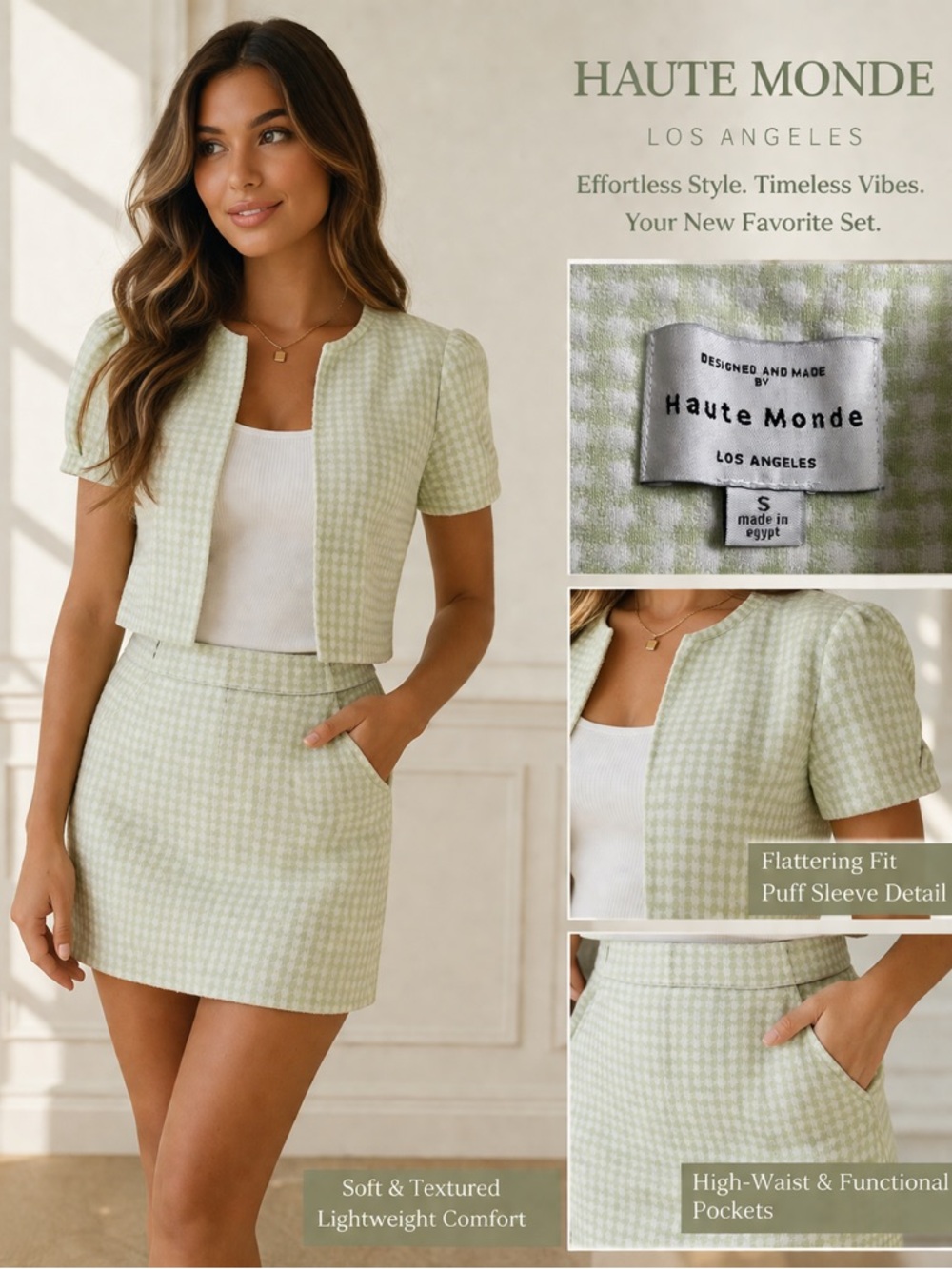 Haute Monde Green and White Mini Pencil Skirt and top Set Casual
